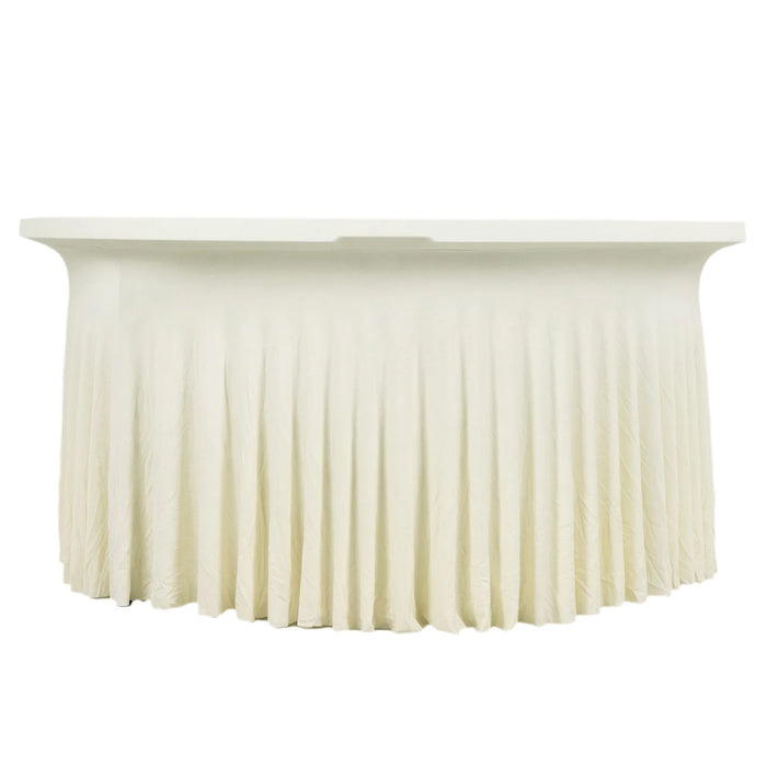 6ft Ivory Wavy Spandex Fitted Round 1-Piece Tablecloth Table Skirt, Stretchy Table Cover#whtbkgd
