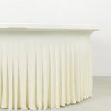 Ivory Wavy Spandex Fitted Round 1-Piece Tablecloth Table Skirt 6ft, Stretchy Table Cover with Ruffles For 72 In Tables