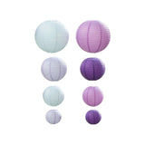 Set of 8 Mixed Purple White Hanging Paper Lanterns, Decorative Round Chinese Sky Lanterns#whtbkgd