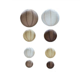 Set of 8 Natural Brown Hanging Paper Lanterns Assorted Sizes, Decorative Round#whtbkgd