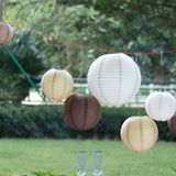 Set of 8 Natural Brown Hanging Paper Lanterns Assorted Sizes, Decorative Round