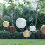 Set of 8 Natural Brown Hanging Paper Lanterns Assorted Sizes, Decorative Round