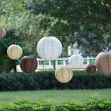 Set of 8 Natural Brown Hanging Paper Lanterns Assorted Sizes, Decorative Round