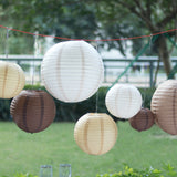 Set of 8 Natural Brown Hanging Paper Lanterns Assorted Sizes, Decorative Round