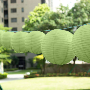 Set of 8 Sage Green Hanging Paper Lanterns, Decorative Round Chinese Sky Lanterns, Assorted Sizes  - 6",8",10",14"