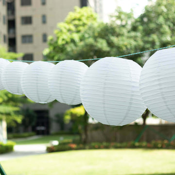 Set of 8 White Hanging Paper Lanterns, Decorative Round Chinese Sky Lanterns, Assorted Sizes  - 6",8",10",14"