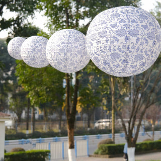 <strong>Alluring White Blue Chinoiserie Floral Print Hanging Paper Lanterns</strong>