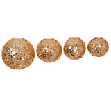 Set of 4 Glitter Gold Payette Sequin Hanging Lanterns Large Decorative Round Foldable Fabric Chinese