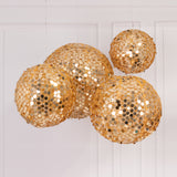 Set of 4 Glitter Gold Payette Sequin Hanging Lanterns Large Decorative Round Foldable Fabric Chinese