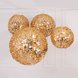 Set of 4 Glitter Gold Payette Sequin Hanging Lanterns Large Decorative Round Foldable Fabric Chinese