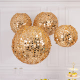 Set of 4 Glitter Gold Payette Sequin Hanging Lanterns Large Decorative Round Foldable Fabric Chinese