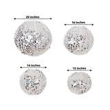 Set of 4 Glitter Silver Payette Sequin Hanging Lanterns, Large Decorative Round Foldable Fabric