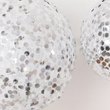 Set of 4 Glitter Silver Payette Sequin Hanging Lanterns, Large Decorative Round Foldable Fabric