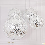 Set of 4 Glitter Silver Payette Sequin Hanging Lanterns, Large Decorative Round Foldable Fabric