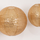 Set of 3 Glitter Gold Sequin Fabric Hanging Lanterns, Large Decorative Round Foldable