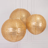 Set of 3 Glitter Gold Sequin Fabric Hanging Lanterns, Large Decorative Round Foldable