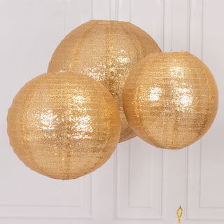 <h3 style="margin-left:0px;"><strong>Sparkling Gold Sequin Fabric Hanging Lanterns</strong>