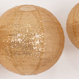 Set of 3 Glitter Gold Sequin Fabric Hanging Lanterns, Large Decorative Round Foldable