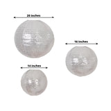 Set of 3 Glitter Silver Sequin Fabric Hanging Lanterns, Large Decorative Round Foldable