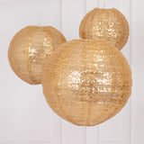 Set of 3 Glitter Gold Sequin Fabric Hanging Lanterns