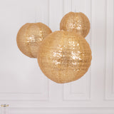 Set of 3 Glitter Gold Sequin Fabric Hanging Lanterns