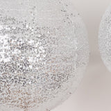 Set of 3 Glitter Silver Sequin Fabric Hanging Lanterns