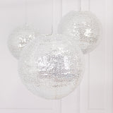 Set of 3 Glitter Silver Sequin Fabric Hanging Lanterns