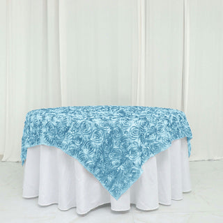 Light Blue 3D Rosette Satin Square Table Overlay