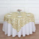 72x72inch Gold Sequin Leaf Embroidered Seamless Tulle Table Overlay, Square Sheer Table Topper