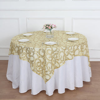 Add Elegance to Your Table with the Gold Sequin Leaf Embroidered Table Overlay