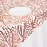 72x72inch Blush Rose Gold Wave Mesh Square Table Overlay With Embroidered Sequins