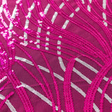 72x72inch Fuchsia Silver Wave Mesh Square Table Overlay With Embroidered Sequins#whtbkgd