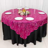 72x72inch Fuchsia Silver Wave Mesh Square Table Overlay With Embroidered Sequins