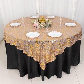 Add a Touch of Luxury with the Rose Gold Wave Mesh Square Table Overlay