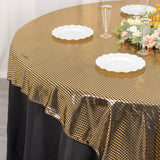Shiny Black Gold Foil Polyester Table Overlay Disco Mirror Ball Theme, Linen Table Topper