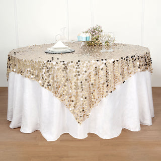Champagne Premium Big Payette Sequin Square Table Overlay
