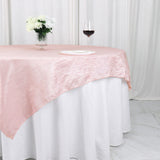 72x72Inch Blush / Rose Gold Accordion Crinkle Taffeta Table Overlay, Square Tablecloth Topper