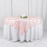 72x72Inch Blush / Rose Gold Accordion Crinkle Taffeta Table Overlay, Square Tablecloth Topper