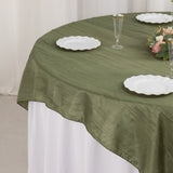 Dusty Sage Green Accordion Crinkle Taffeta Table Overlay, Square Tablecloth Topper