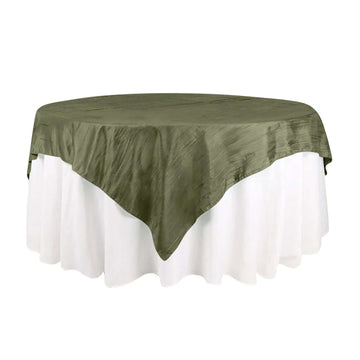 72"x72" Dusty Sage Green Accordion Crinkle Taffeta Table Overlay, Square Tablecloth Topper