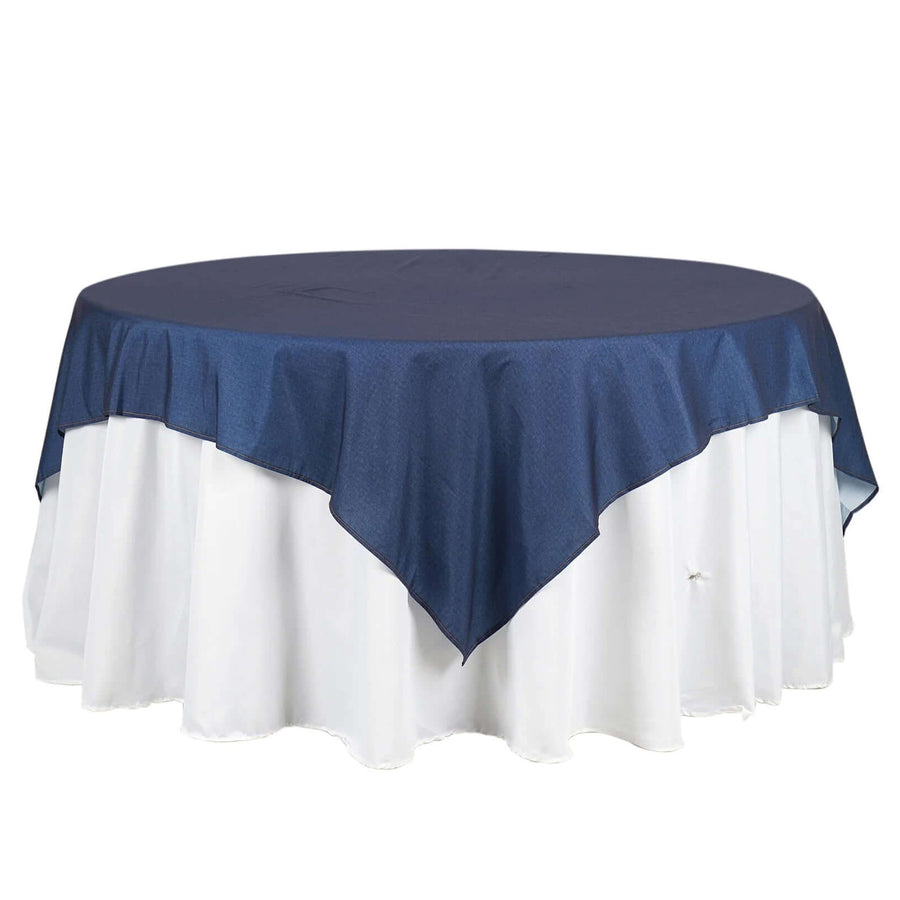 72" x 72" Dark Blue Faux Denim Polyester Table Overlays