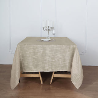 Beige Slubby Textured Linen Square Table Overlay