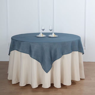 Add a Touch of Elegance to Your Event with the Blue Slubby Textured Linen Table Overlay