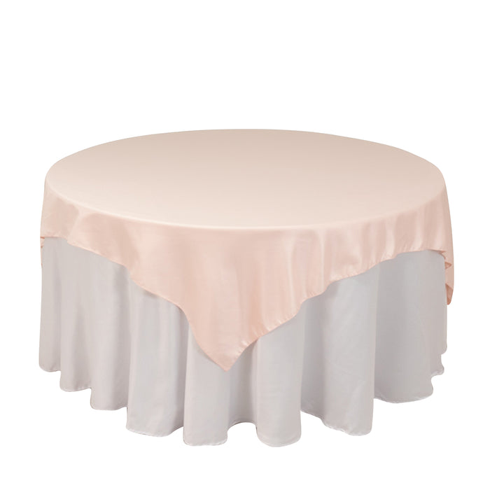 72x72inch Blush Lamour Satin Table Overlay, Square Tablecloth Topper