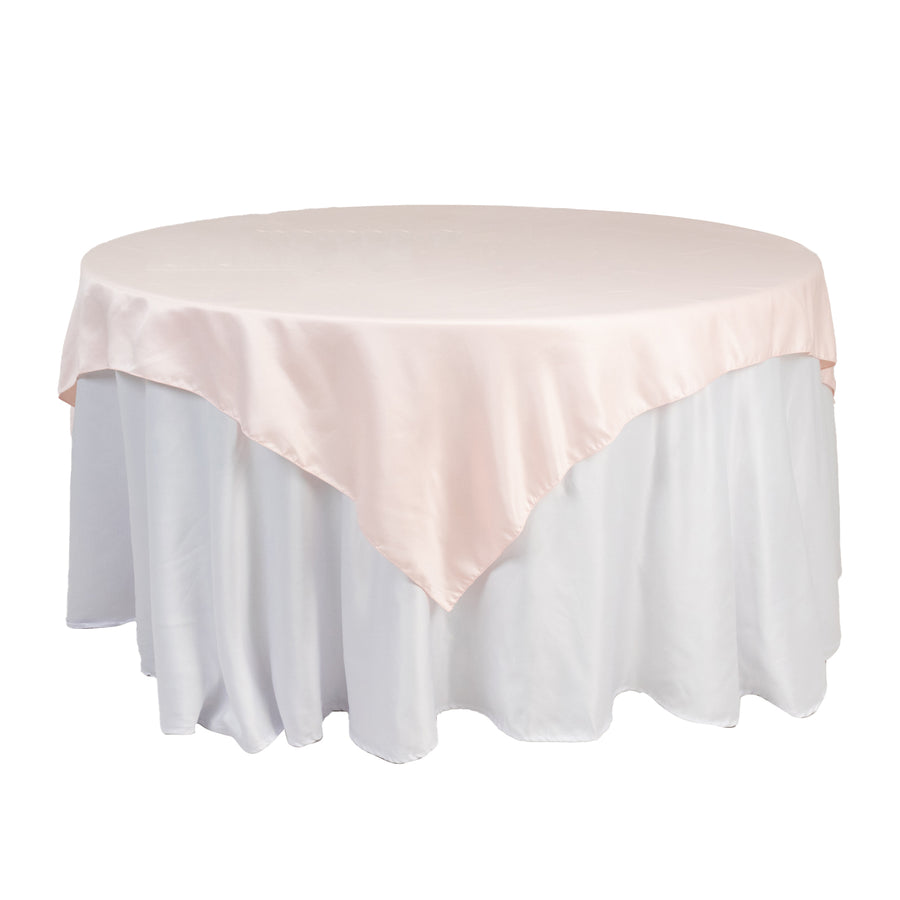 72x72inch Blush Lamour Satin Table Overlay, Square Tablecloth Topper