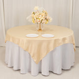 72x72inch Beige Lamour Satin Table Overlay, Square Tablecloth Topper