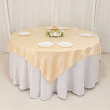 72x72inch Beige Lamour Satin Table Overlay, Square Tablecloth Topper