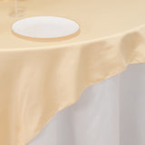 72x72inch Beige Lamour Satin Table Overlay, Square Tablecloth Topper