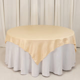 72x72inch Beige Lamour Satin Table Overlay, Square Tablecloth Topper