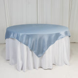 72x72inch Dusty Blue Lamour Satin Table Overlay, Square Tablecloth Topper